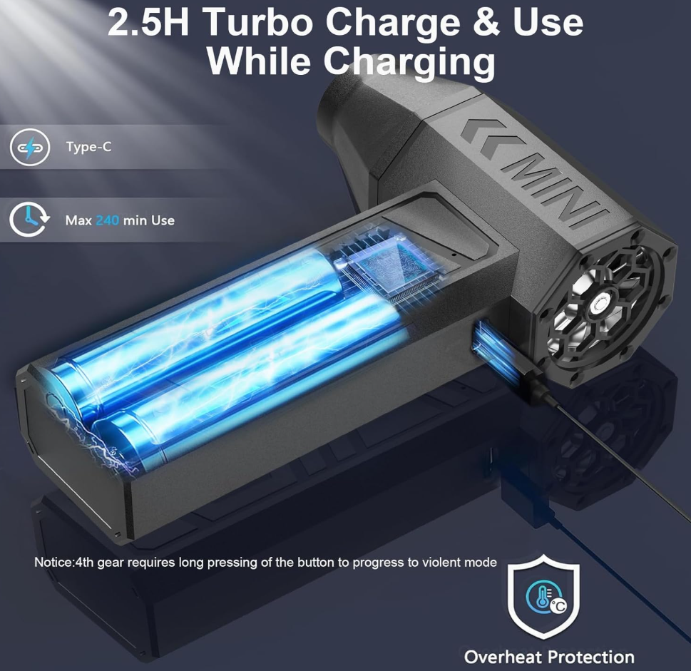 LEEPEE X3 Cordless Air Duster 130,000RPM High-Speed Mini Blower, 4-Gear Adjustable Power Turbo Jet Fan, Portable Dust Blower for Cleaning Electronics, Cars, Homes, and Outdoor Spaces