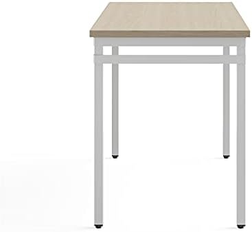 Safco Modern Home Office Desk Beige Wood Laminate White Powder Coat Steel Frame