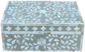 Decorative Wooden Storage Box with Mother of Pearl Inlay – Elegant Floral Design – Perfect for Home Décor in Living Room, Dining Area, or Bedroom (Grey, 9x6x3.5 inch)