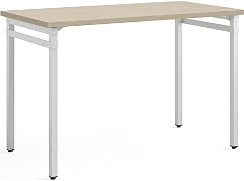 Safco Modern Home Office Desk Beige Wood Laminate White Powder Coat Steel Frame