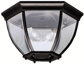 Kichler 12" 2-Light Outdoor Flush Mount Light, Black | Clear beveled glass ceiling light for covered porches and entryways (12" x 7"), 9886BK