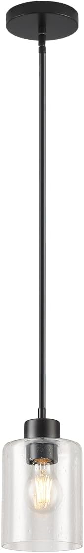 Black Pendant Lights Kitchen Island - Seeded Glass Pendant Light Fixture Multiple Stems Rods 3 Units 12 Inch 3 Units 4 Inch (1 Pack Black Seeded Downrod)