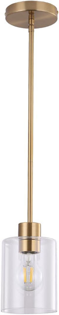 Brass Pendant Light for Kitchen Island 1 Pack, Modern Gold Hanging Light with Adjustable Rod, Farmhouse Brass Pendant Lighting for Dining Room Sink, Brass Rod Ceiling Hanging Light Fixture