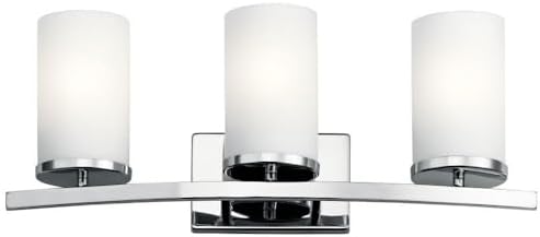 Kichler Crosby 23" Vanity Light in Chrome, 3-Light Contemporary Bathroom Light with Satin Etched Cased Opal Glass, (23" L x 8.75" H), 45497CH