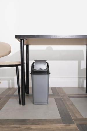 Superio Medium Trash Can with Lid 4.5 Gallon Plastic Swing Top Garbage Can Slim Waste Bin for Under Sink/Cabinet, Laundry Room, Kitchen, Office, Bedroom, Bathroom, College Dorm, 18 Qt, Grey
