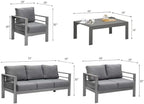 Solaste Aluminum Patio Furniture Set,5 Pieces Modern Outdoor Conversation Set Sectional Sofa with Upgrade Cushion and Coffee Table,Grey