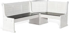 Pemberly Row 4-Piece Farmhouse Wood Breakfast Nook Set with Hidden Storage, Reversible Seating, Great for Small Spaces, in White & Brown Finish