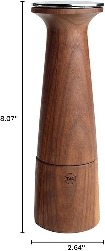 T&G CrushGrind Oblique Black Walnut Salt Mill, 20.5cm / Stylish Fine Dining Gourmet Fully Adjustable Ceramic Manual Grinder/Shaker/Coarse & Fine/Easy Fill