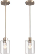 Brushed Nickel Pendant Lights,Modern Farmhouse Pendant Light,Light Fixture Kitchen Pendant Mini Hanging Light for Sink Island,Adjustable Height,Home Décor Lighting (Brushed Nickel 2 pack Stem Rod)