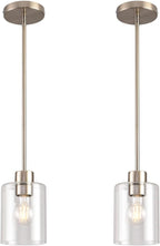 Brushed Nickel Pendant Lights,Modern Farmhouse Pendant Light,Light Fixture Kitchen Pendant Mini Hanging Light for Sink Island,Adjustable Height,Home Décor Lighting (Brushed Nickel 2 pack Stem Rod)