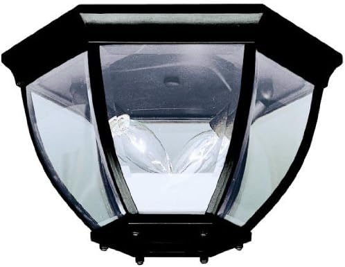 Kichler 12" 2-Light Outdoor Flush Mount Light, Black | Clear beveled glass ceiling light for covered porches and entryways (12" x 7"), 9886BK