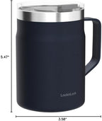 LocknLock Metro Mug, Premium 18/8 Stainless Steel Metal, Double Wall Insulated, Portable Coffee Cup with Lid and Handle for Hot and Cold Drinks, Navy, 16 oz