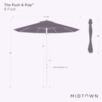 Midtown Umbrellas Push Pop Sunbrella Umbrella 8 Feet Outdoor Umbrella in Macaw Acrylic Fabric - Patio Umbrella, Backyard Umbrella, Garden Umbrella, Picnic Table Umbrella & Pool Umbrella - Black Pole