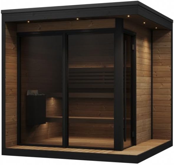 GL6 Outdoor Sauna Kit, Garden Luxury-Series Outdoor DIY Sauna Kit, Thermo-Spruce, up to 6 Persons Bundles (Sauna Heater and Sauna Stones Included) (Drop 9 WiFi - Glass)