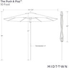 Midtown Umbrellas Push and Pop 10 Feet Outdoor Umbrella, Pear Stripes Polyester Fabric - Fiberglass Ribs Deck Patio Umbrella, Backyard Umbrella, Garden Umbrella & Pool Umbrella - Black Pole