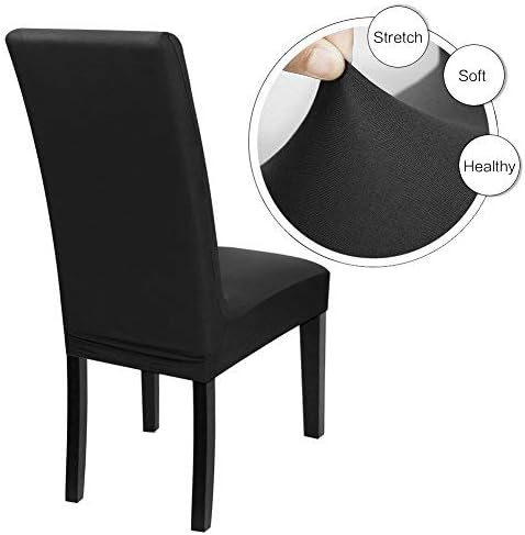Fuloon 6 Pack Super Fit Stretch Removable Washable Short Dining Chair Protector Cover Seat Slipcover for Hotel, Dining Room, Ceremony, Banquet Wedding Party | Solid Black, Set of 6, Super Fit, Stretch, Removable, Washable, Suits for Hotel, Dining Room,...