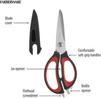 Farberware 4-In-1 Kitchen Shears 2-Piece - Multi-Purpose Design, Red | Heavy-Duty Stainless Steel Blades with Protective Sheath - Comfortable Soft-Grip Handles for Daily Kitchen Use