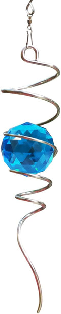 Fonmy Gazing Ball Spiral Tail -Decorative Wind Spinner Sun Catcher Rainbow Maker 11 inch Tail and 2 inch Peacock Blue Crystal Orb. Indoor Outdoor Garden Decoration -13 inch Height