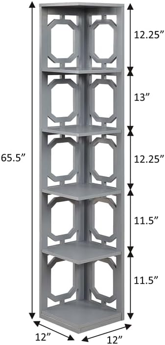 Convenience Concepts Omega 5 Tier Corner Bookcase, Gray