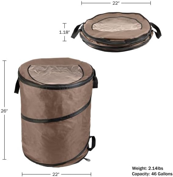 Wakeman Outdoor Trash Can - 46-Gallon Collapsible Garbage Can with 3 Stakes - Pop Up Trash Can for Camping, Storage, or Yard Waste Outdoors (Beige)