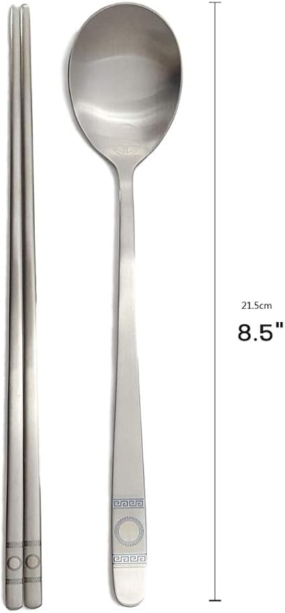 [5 Sets] [Made in Korea] Korean Sticky Rice Spoon Chopsticks Set Gold Titanium Plating 304 Stainless Steel Tableware Cutlery Set Mukbang Chopsticks (Four-leaf Clover, 5 Sets)