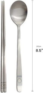[5 Sets] [Made in Korea] Korean Sticky Rice Spoon Chopsticks Set Gold Titanium Plating 304 Stainless Steel Tableware Cutlery Set Mukbang Chopsticks (Four-leaf Clover, 5 Sets)
