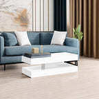 Uspeedy 47.3IN High Glossy LED Coffee Table,APP LED Lights,Black/White, Modern Furniture for Living Room (White)