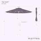 Midtown Umbrellas The Swilt 8 Feet Patio Umbrella in Sunbrella Black Acrylic Fabric - Fiberglass Ribs, Auto-Tilt Aluminum Frame For Backyard, Deck, Garden, Pool - White Pole