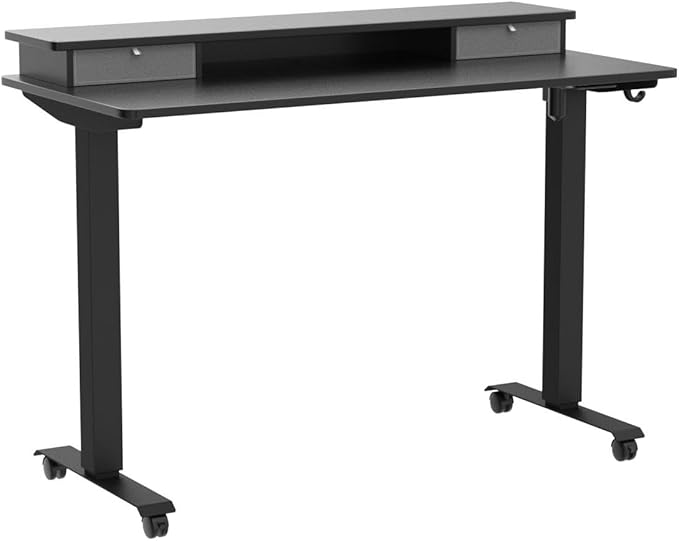 BANTI 40x24 Inch Electric Standing Desk with Double Drawers, Adjustable Height Stand Up Desk, Sit Stand Home Office Desk with Storage Shelf, Black Top