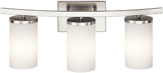 Kichler Crosby 23" Vanity Light in Chrome, 3-Light Contemporary Bathroom Light with Satin Etched Cased Opal Glass, (23" L x 8.75" H), 45497CH