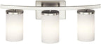Kichler Crosby 23" Vanity Light in Chrome, 3-Light Contemporary Bathroom Light with Satin Etched Cased Opal Glass, (23" L x 8.75" H), 45497CH