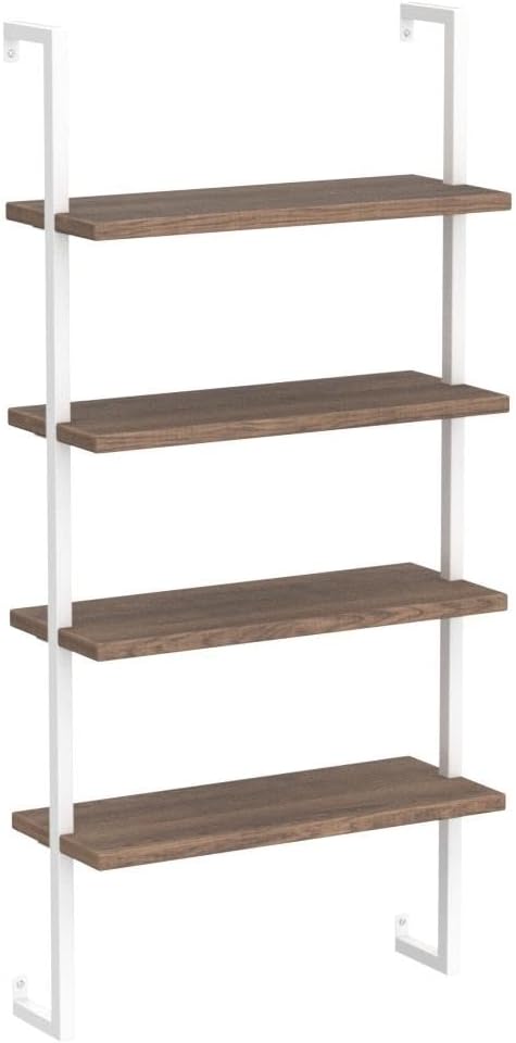 Nathan James Theo 4-Shelf Bookcase, Floating Wall Mount Shelves with Natural Wood and Industrial Pipe Metal Frame, Oak/White