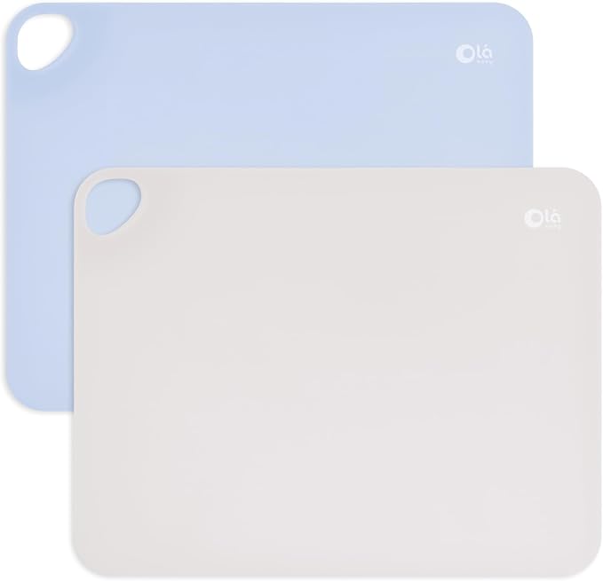 Olababy Fold N Go Silicone Placemat w Travel Case | Dishwasher Safe, BPA Free, Non-Slip, Waterproof | Mini Dining Mat for Infants, Babies, Toddlers and Kids (2, Blueberry/Pearl)