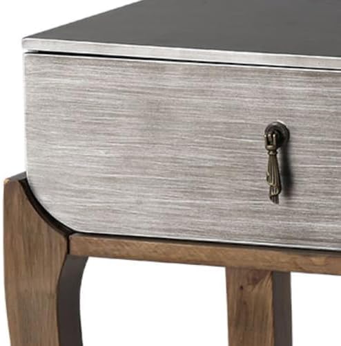COSIEST Rustic Nightstand, 2-Tier Farmhouse Bedside Table, Wood Accent End Table with Storage Drawer and Open Display Shelf for Bedroom Nursery Living Room (Black & Silver)