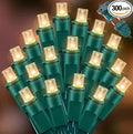 Warm White Wide Angle LED String Lights, 64.8 Ft 300 Count, Pack of 3 Strands 21.9 Ft 100 Lights UL Certified Commercial Grade Green Wire 5mm Holiday String Light