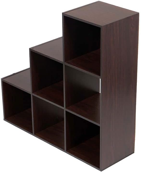 Home Basics Contemporary Tiered 6 Cube Storage Organizer for Bedroom, Office, and Living Room (Espresso) Cubicle Storage for Décor, Books, Bins, Plants, and More