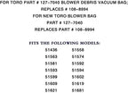 127-7040 New Blower Vacuum Debris Collection Bag Replaces for Toro 108-8994 137-2336 Fits 51436 51563 51581 51594 51599 51609 51618 51619 51621