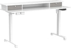 FEZIBO 55 x 24 Inch Height Adjustable Electric Standing Desk with Double Drawer, Stand Up Desk with Storage Shelf, Sit Stand Desk, White