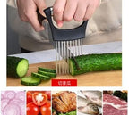 BeeSpring Slicer Meat Slicer, Food Slice Assistant Onion Holder Slicer, Kitchen Gadgets kitchen Utensil Holder - Stainless Steel Vegetable Holder Cutting Kitchen Gadget Onion Peeler 1pcs