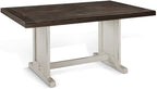 Pemberly Row Wood Breakfast Nook Set, Off White and Dark Brown Finish, Mahogany Base, Hidden Storage Benches, Reversible Design, Two-Toned European Cottage Style Dining Set for Small Spaces