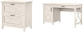 Bush Furniture Key West 2 Lateral File Cabinet | Document Storage for Home Office | Accent Chest with Drawers, Casual, Linen White Oak & Key West Computer Desk with Storage | Small
