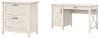 Bush Furniture Key West 2 Lateral File Cabinet | Document Storage for Home Office | Accent Chest with Drawers, Casual, Linen White Oak & Key West Computer Desk with Storage | Small