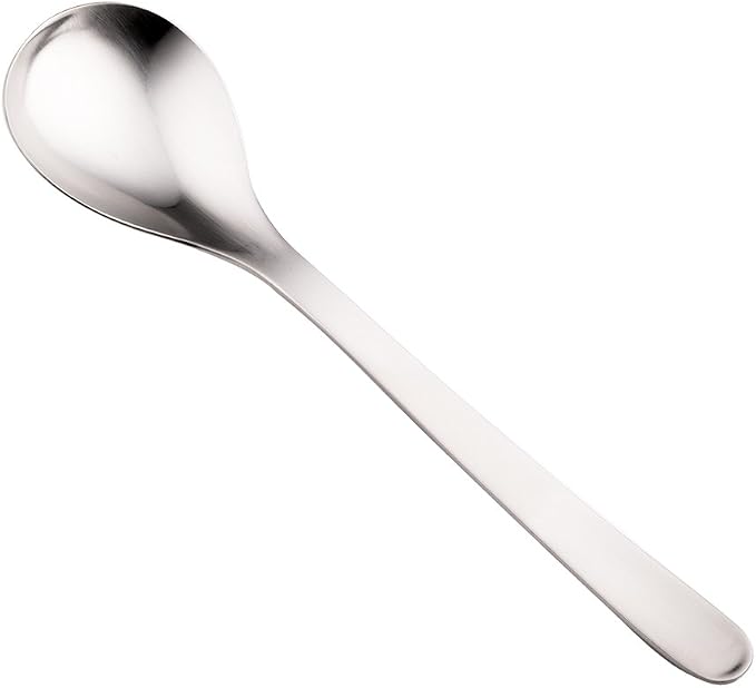 Sori Yanagi Simple Form Cutlery for Easy Use, Tsubamesanjo Stainless Steel Dessert Spoon, Sleek Design for Smooth Taste and Dishwasher Safe, Brushed Finish