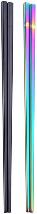 Stainless Steel Chopsticks,Reusable ,Dishwasher Safe , Easy to Use（2 PCS,Rainbow&black）