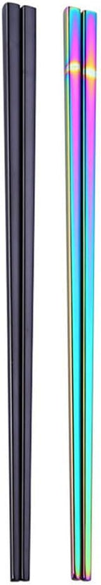 Stainless Steel Chopsticks,Reusable ,Dishwasher Safe , Easy to Use（2 PCS,Rainbow&black）