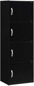 HODEDAH IMPORT 4-Shelf Bookcase Cabinet, Black