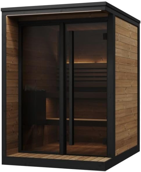 GL4 Outdoor Sauna Kit, Garden Luxury-Series Outdoor DIY Sauna Kit, Thermo-Spruce, up to 4 Persons Bundles (Sauna Heater and Sauna Stones Included) (Harvia The Wall SWS60 - Stainless Steel)
