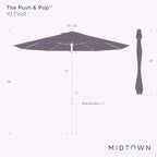Midtown Umbrellas Push and Pop 10 Feet Outdoor Umbrella, Sand (Tan) Polyester Fabric - Fiberglass Ribs Deck Patio Umbrella, Backyard Umbrella, Garden Umbrella & Pool Umbrella - Black Pole