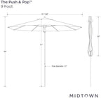 Midtown Umbrellas Push and Pop 9 Feet Outdoor Umbrella, Sand (Tan) Polyester Fabric - Fiberglass Ribs Deck Patio Umbrella, Backyard Umbrella, Garden Umbrella & Pool Umbrella - Black Pole