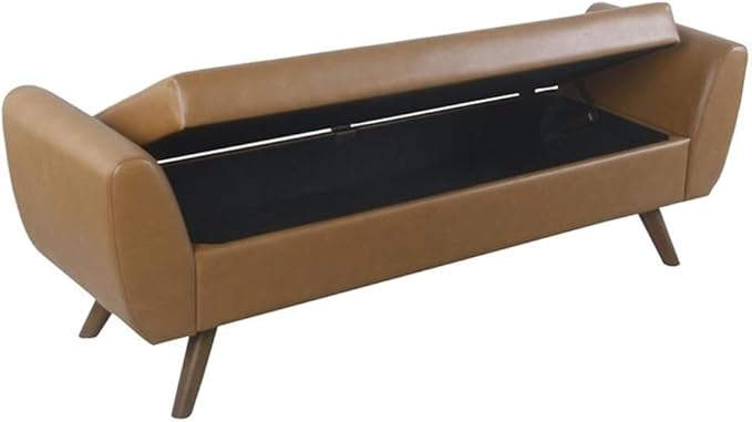 HomePop Modern Storage Bench with Wood Legs Home Décor|Bench with Storage for Living Room & Bedroom - Faux Leather Brown
